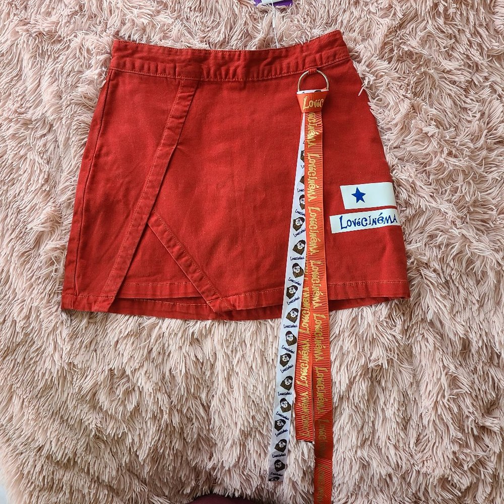 NWT Ledin Assymetrical Red A-line Mini Skirt Love Cinema Ribbon
